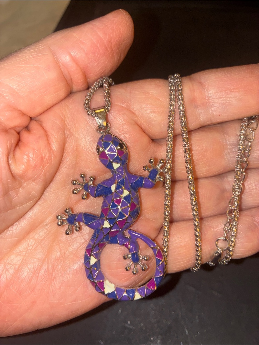 Purple Mosaic Gecko Pendant Necklace - Reptile